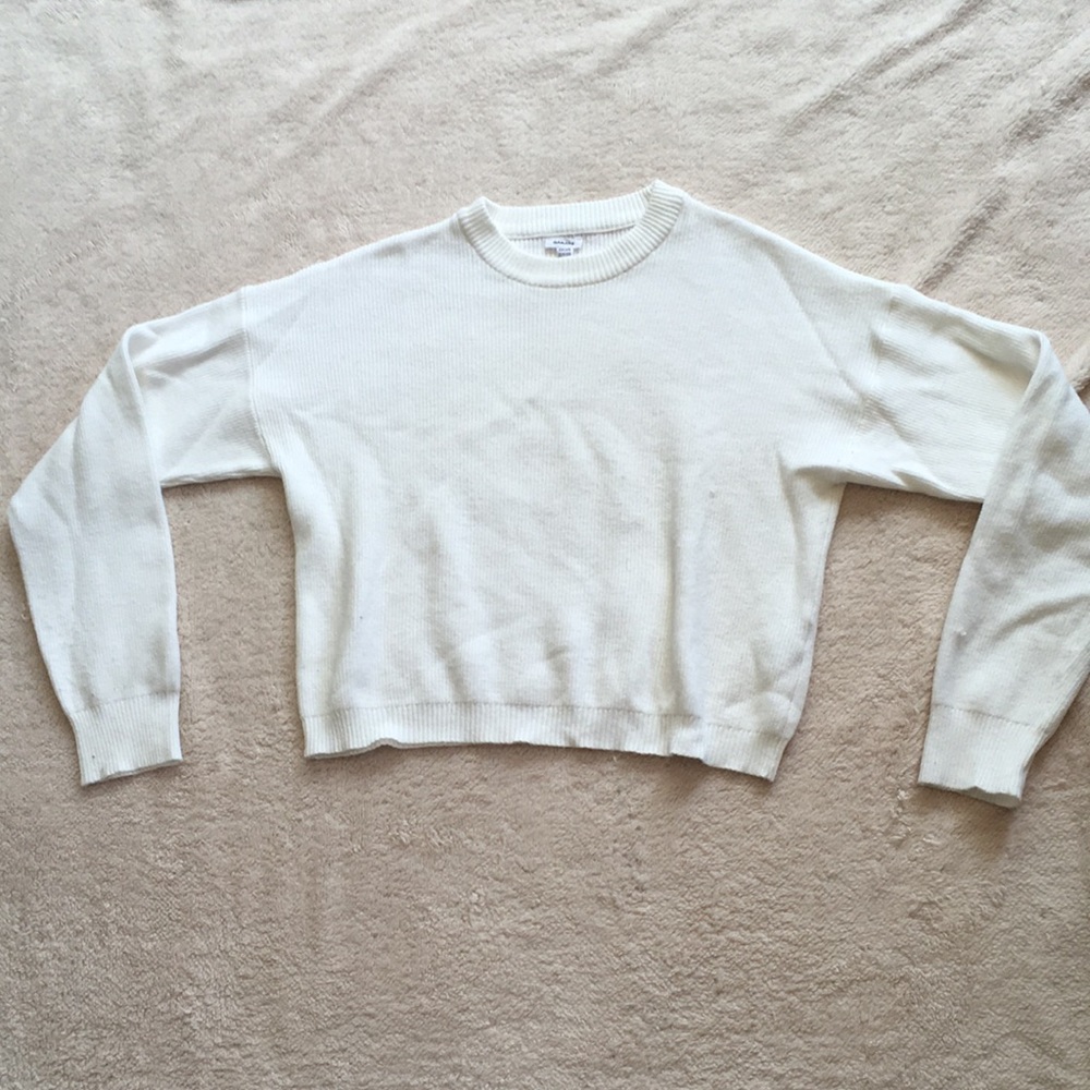 Garage white knit boxy crew neck sweater